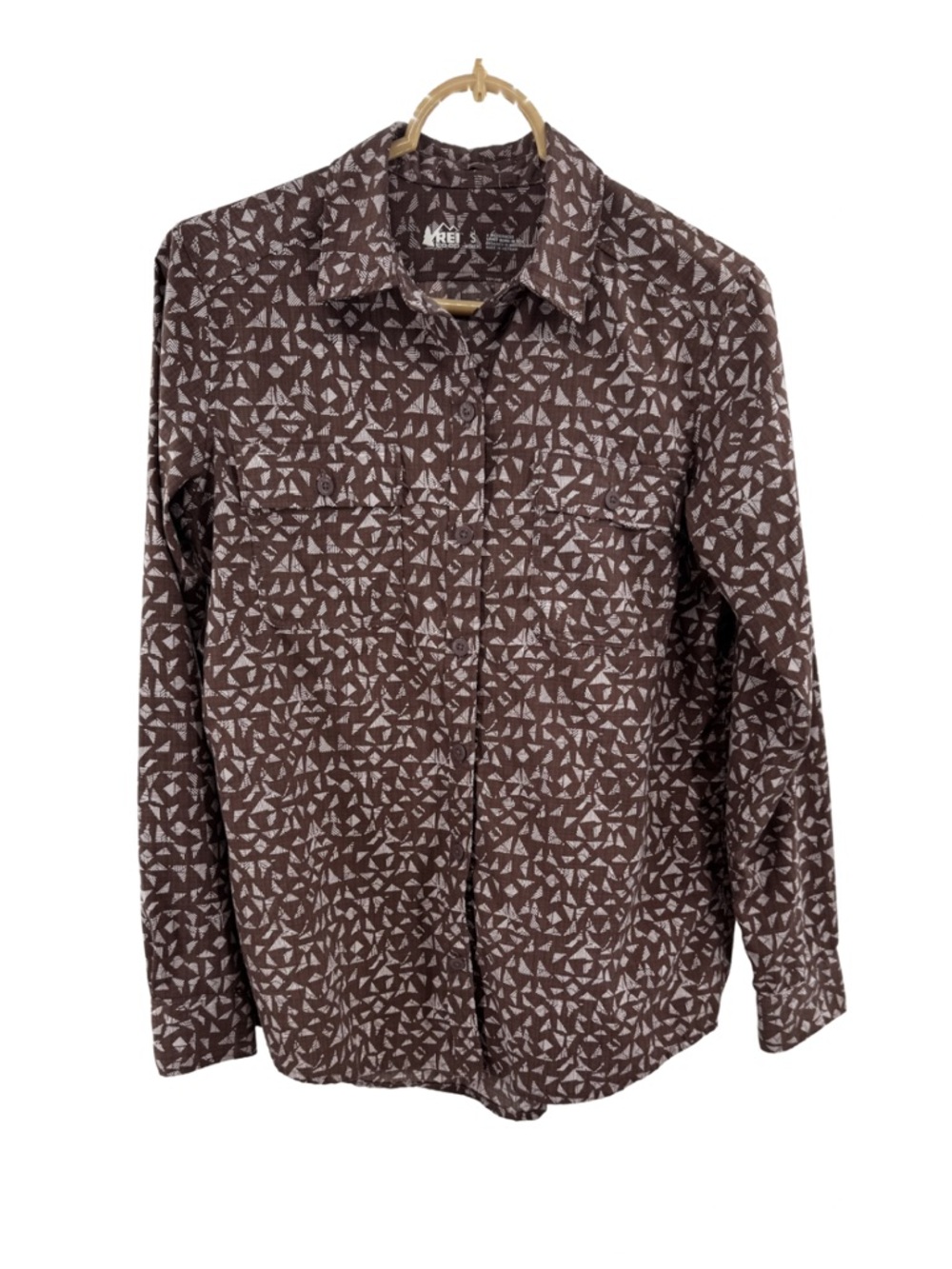 REI Co Op Women's Brown White Geometric Button-Up Shirt long sleeve outdoor S
